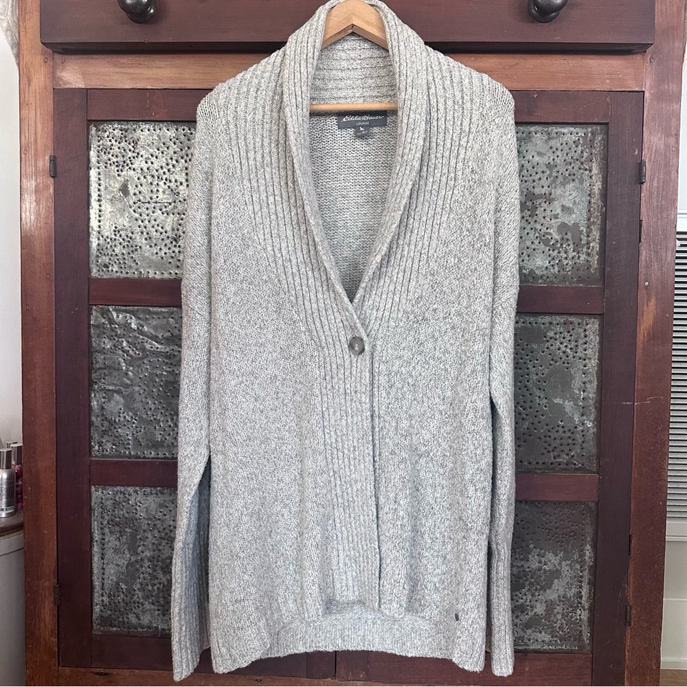 Eddie Bauer Lounge Cardigan Heather Gray Single Button Soft M/L